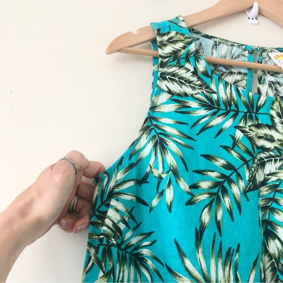 C&C California 100% Linen Palm Print Shift Pullover Sleeveless Dress Size Medium - Picture 4 of 8